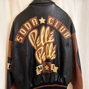 A Mark Buchanan 1990s Pelle Pelle Soda club men’s leather jacket. Size 42.